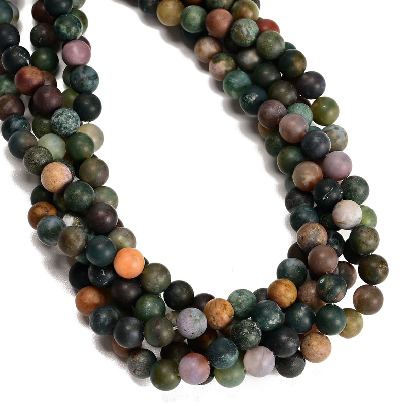 2.0mm Large Hole Indian Agate Matte Round Beads 8mm 10mm 15.5" Strand