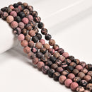 2.0mm Large Hole Rhodonite Matte Round Beads 8mm 10mm 15.5" Strand