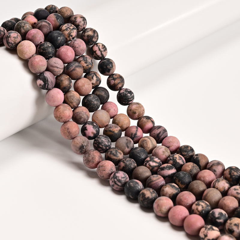 2.0mm Large Hole Rhodonite Matte Round Beads 8mm 10mm 15.5" Strand