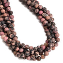 2.0mm Large Hole Rhodonite Matte Round Beads 8mm 10mm 15.5" Strand