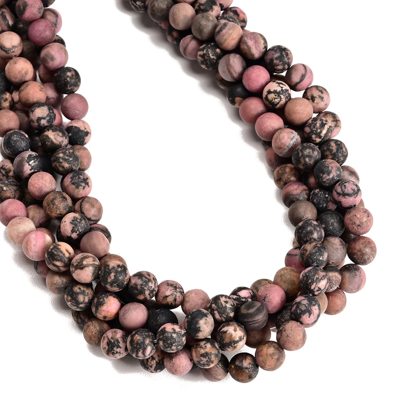 2.0mm Large Hole Rhodonite Matte Round Beads 8mm 10mm 15.5" Strand