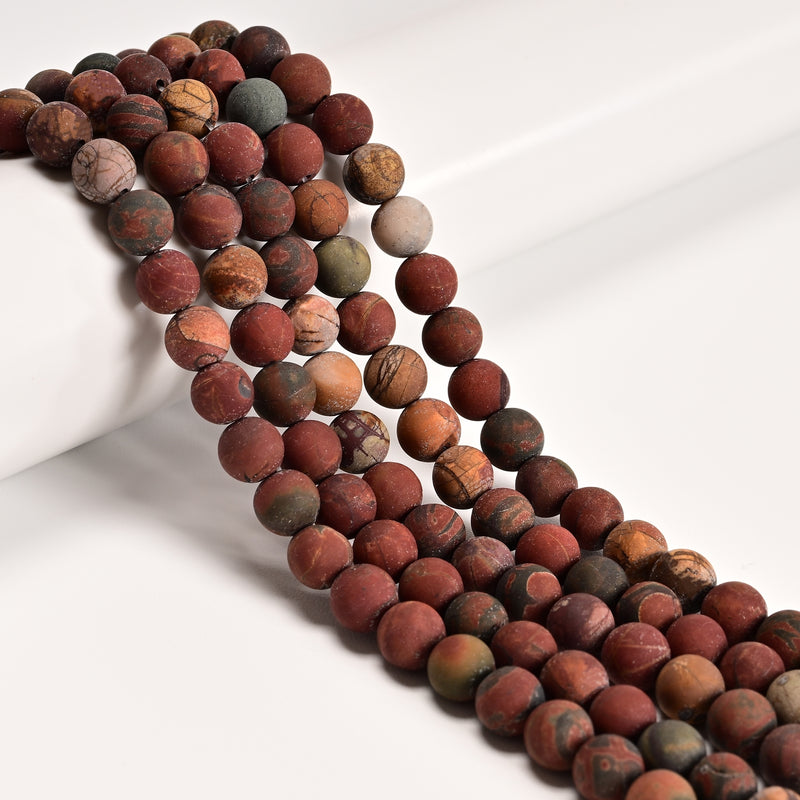 2.0mm Large Hole Red Creek Jasper Matte Round Beads 8mm 10mm 15.5" Strand