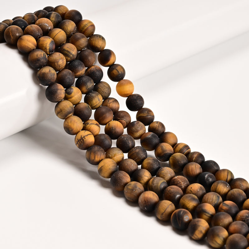 Yellow Tiger's Eye Matte Round Beads 4mm 6mm 8mm 10mm 12mm 15.5" Strand