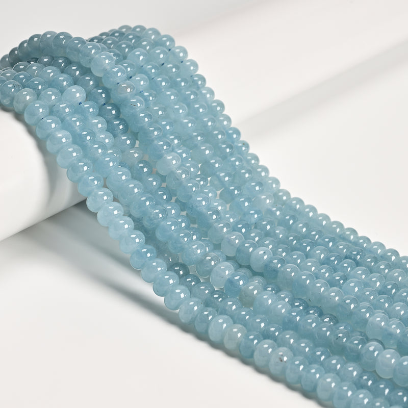 Aquamarine Color Dyed Jade Smooth Rondelle Beads Size 5x8mm 15.5'' Strand