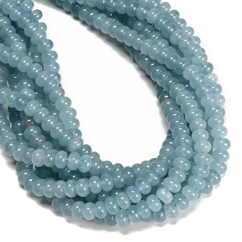 Aquamarine Color Dyed Jade Smooth Rondelle Beads Size 5x8mm 15.5'' Strand