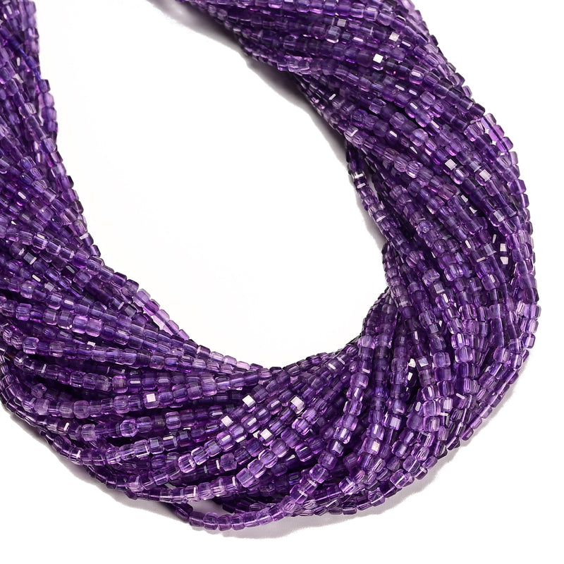 Natural Amethyst Faceted Cube Beads Size 2.2mm 15.5'' Strand