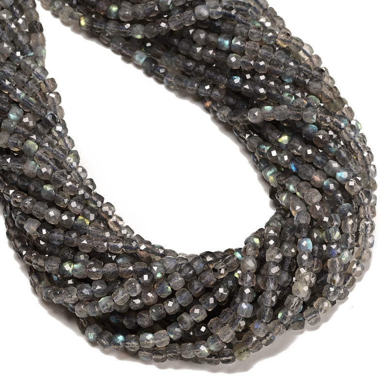 Natural Labradorite Faceted Square Cube Dice Beads Size 4-5mm 15.5" Strand