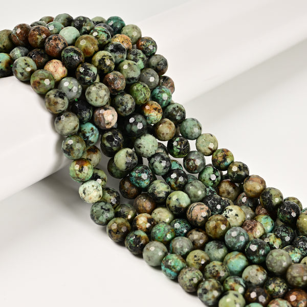 Natural African Turquoise Faceted Round Beads 6mm 8mm 10mm 12mm 15.5" Strand