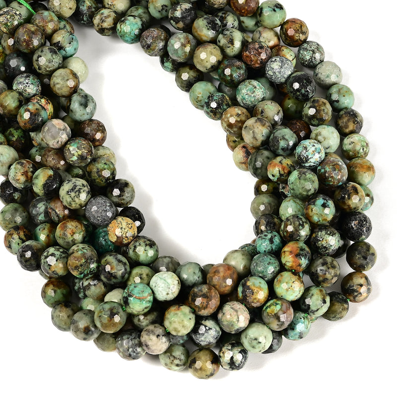 Natural African Turquoise Faceted Round Beads 6mm 8mm 10mm 12mm 15.5" Strand