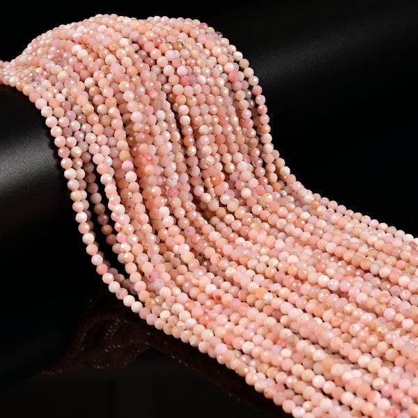 Natural Pink Opal Faceted Round Beads Size 2mm 3mm 4mm 15.5" Strand