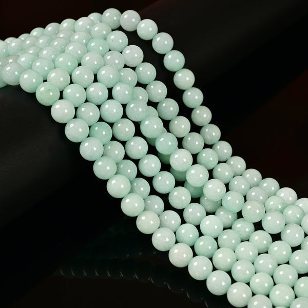 Aqua Blue Dyed Jade Smooth Round Beads 6mm 8mm 10mm 15.5" Strand