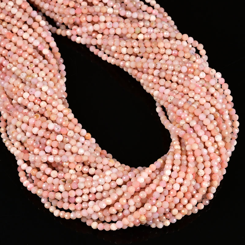 Natural Pink Opal Faceted Round Beads Size 2mm 3mm 4mm 15.5" Strand