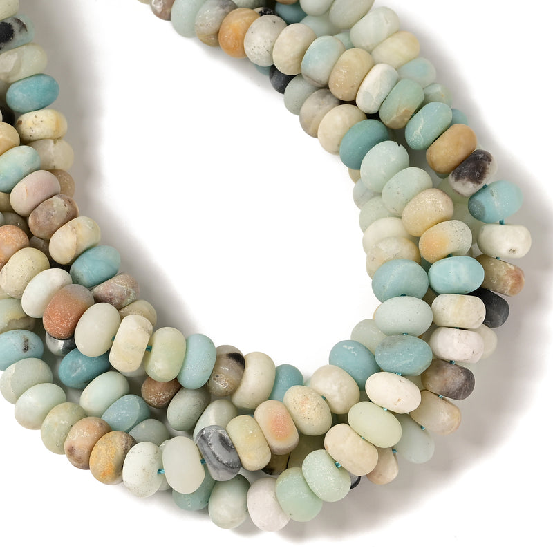 2.0mm Hole Amazonite Matte Rondelle Beads 5x8mm 6x10mm 8" Strand