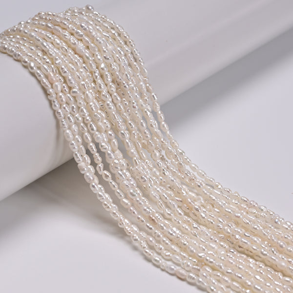 Fresh water Pearl White Ringed Rice Shape Beads Size 2-2.5x3-4.5mm 14" Strand