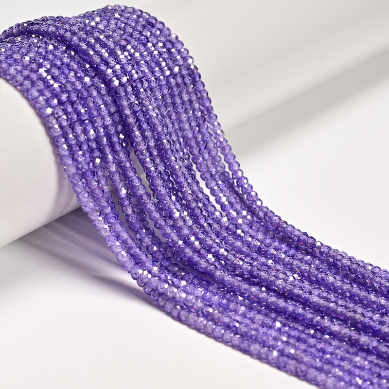 Purple Cubic Zirconia Faceted Rondelle Beads Size 2x3mm 15.5'' Strand