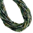 Natural Moss Agate Cylinder Tube Beads Size 4x13mm 15.5'' Strand