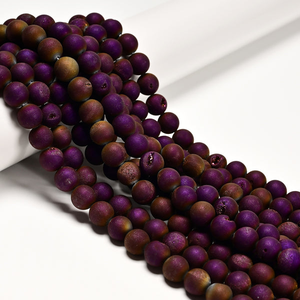 Purple Druzy Agate Matte Round Beads 6mm 8mm 10mm 15.5" Strand