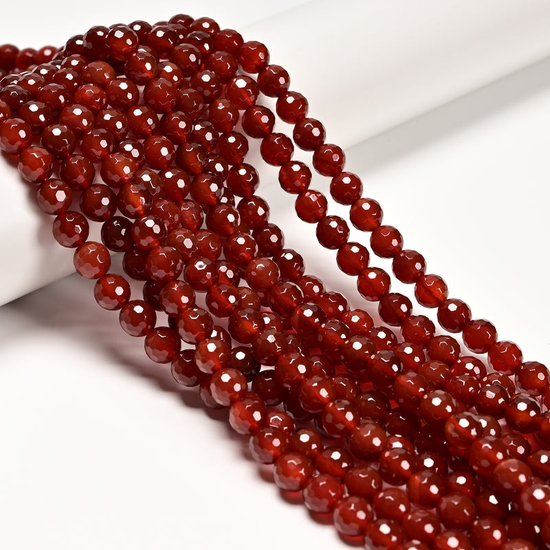 Carnelian Faceted Round Beads 4mm 6mm 8mm 10mm 12mm 15.5" Strand
