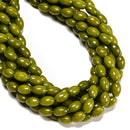 Peridot Color Dyed Jade Rice Shape Beads Size 8x12mm 15.5'' Strand
