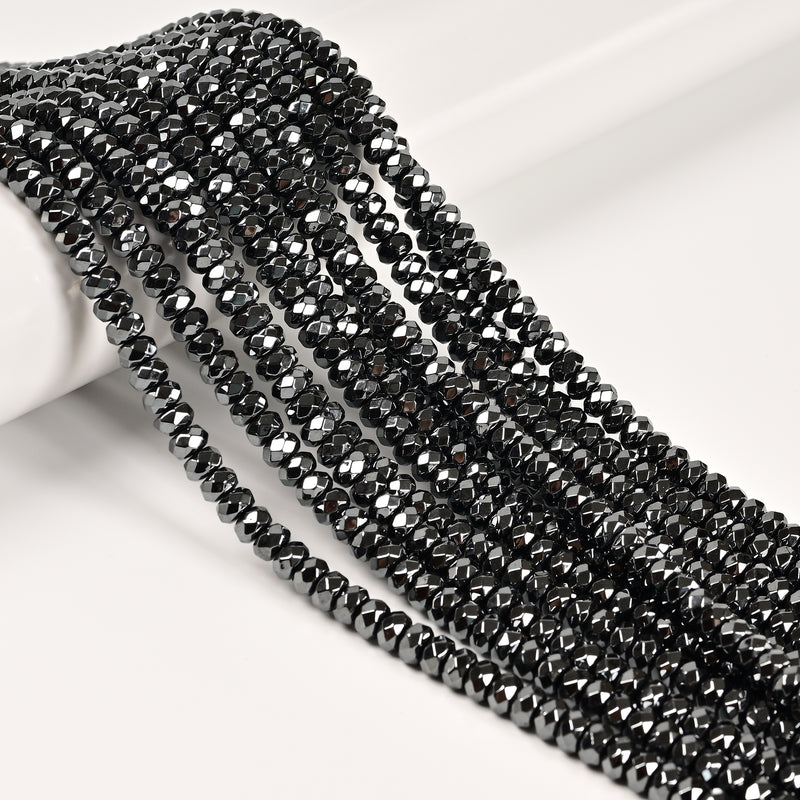 Natural Gray Hematite Faceted Rondelle Beads Size 4x6mm 5x8mm 6x10mm 15.5" Strand