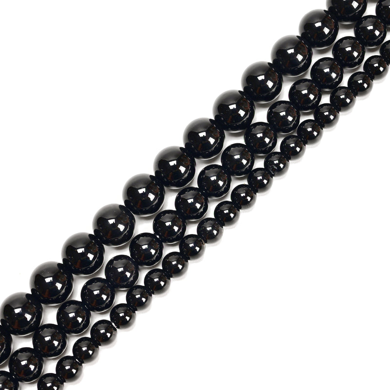 2.0mm Large Hole Black Onyx Smooth Round Beads 6mm 8mm 10mm 12mm 15.5" Strand