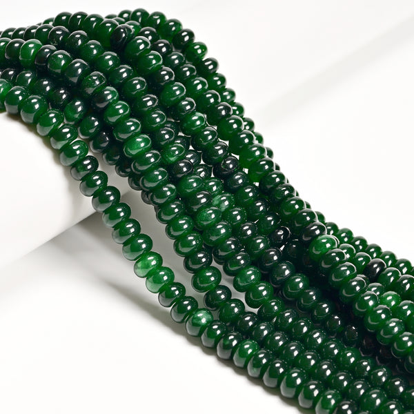 Dark Emerald Green Color Dyed Jade Smooth Rondelle Beads Size 5x8mm 15.5''Strand