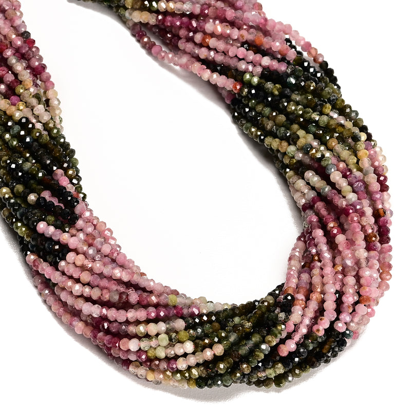 01-Multi Color Tourmaline Gradient Faceted Rondelle Beads 2x3mm 15.5" Strand