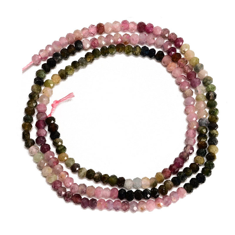 01-Multi Color Tourmaline Gradient Faceted Rondelle Beads 2x3mm 15.5" Strand