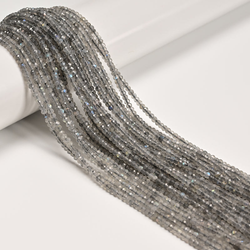 Light Gray Translucent Labradorite Faceted Rondelle Beads Size 2x3mm 15.5'' Strd