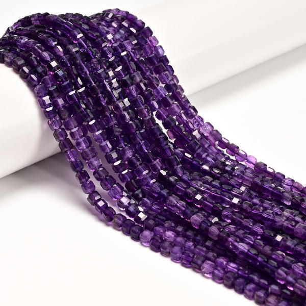 Amethyst Faceted Square Dice Cube Beads Size 4mm 15.5'' Strand