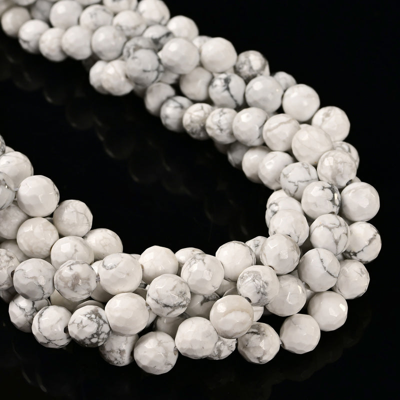 White Howlite Faceted Round Beads 2.5mm 6mm 8mm 10mm 15.5" Strand