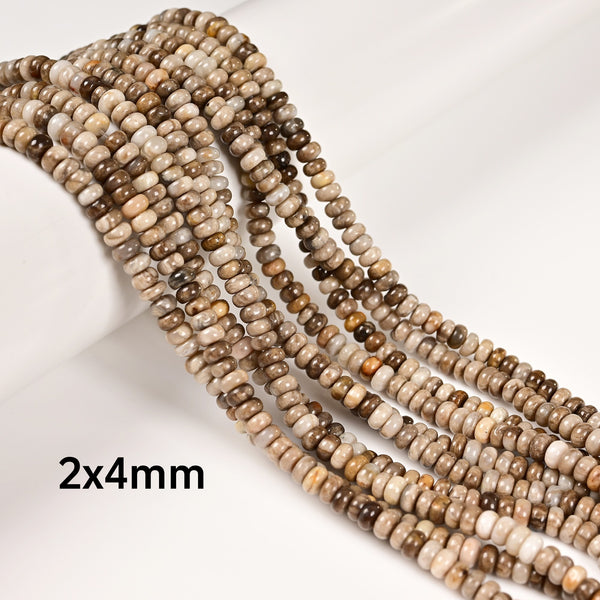 Silver Leaf Jasper Smooth Rondelle Beads 2x4mm 4x6mm 5x8mm 15.5" Strand