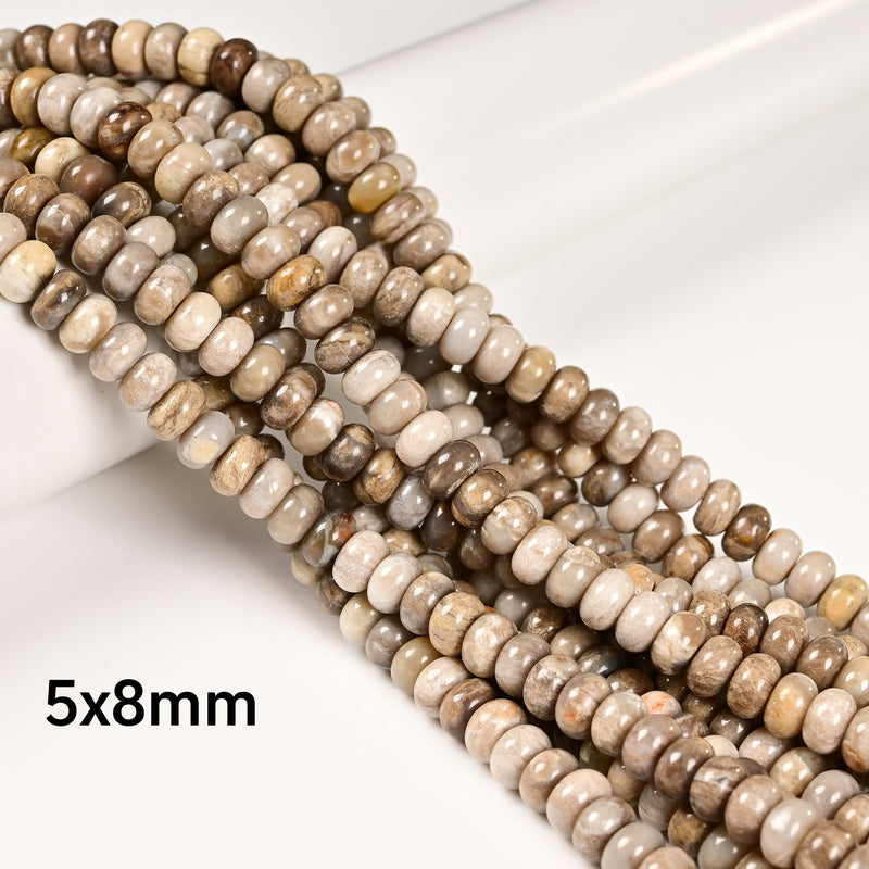 Silver Leaf Jasper Smooth Rondelle Beads 2x4mm 4x6mm 5x8mm 15.5" Strand