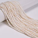 White Fresh Water Pearl Ringed Rice Shape Beads Size 3mm x 4-5mm 14'' Strand