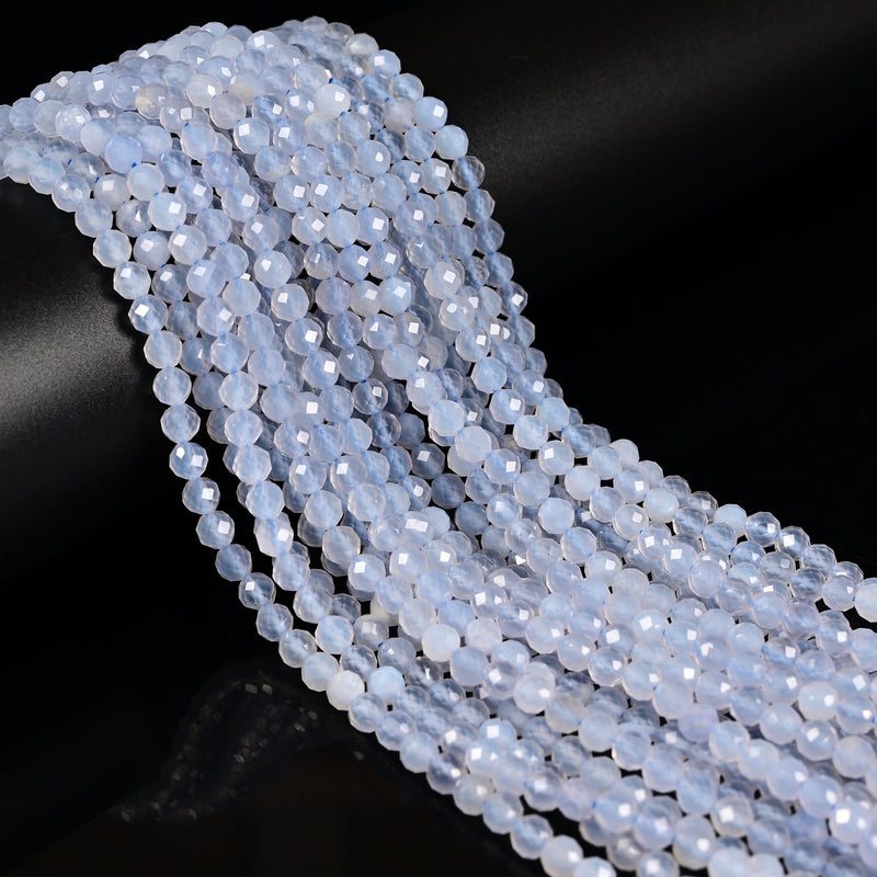 Natural Blue Chalcedony Faceted Round Beads Size 5mm 15.5" Strand