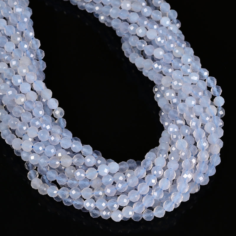 Natural Blue Chalcedony Faceted Round Beads Size 5mm 15.5" Strand