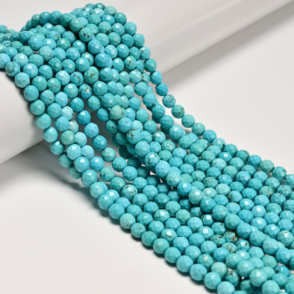 Blue Turquoise Faceted Round Beads Size 6mm 8mm 10mm 12mm 15.5" Strand