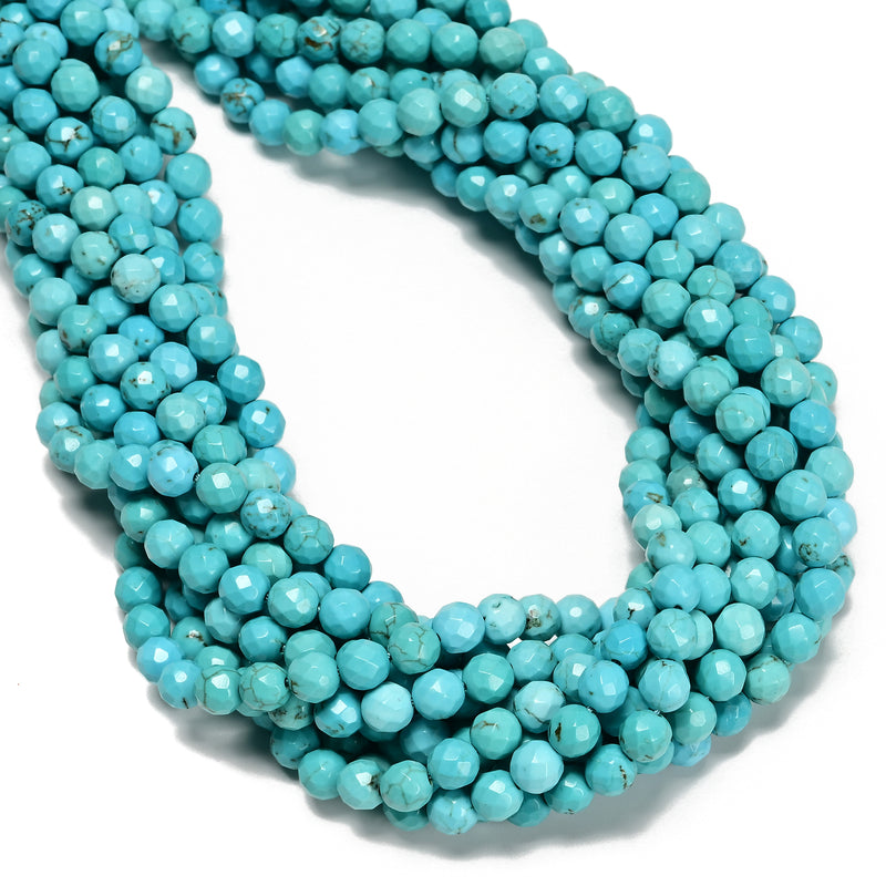 Blue Turquoise Faceted Round Beads Size 6mm 8mm 10mm 12mm 15.5" Strand