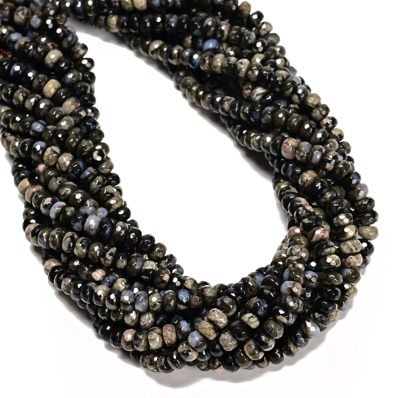 Natural Gray Opal Faceted Rondelle Beads Size 4x6mm 5x8mm 15.5" Strand