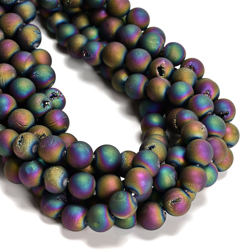 Rainbow Druzy Agate Matte Round Beads Size 6mm 8mm 10mm 15.5" Strand