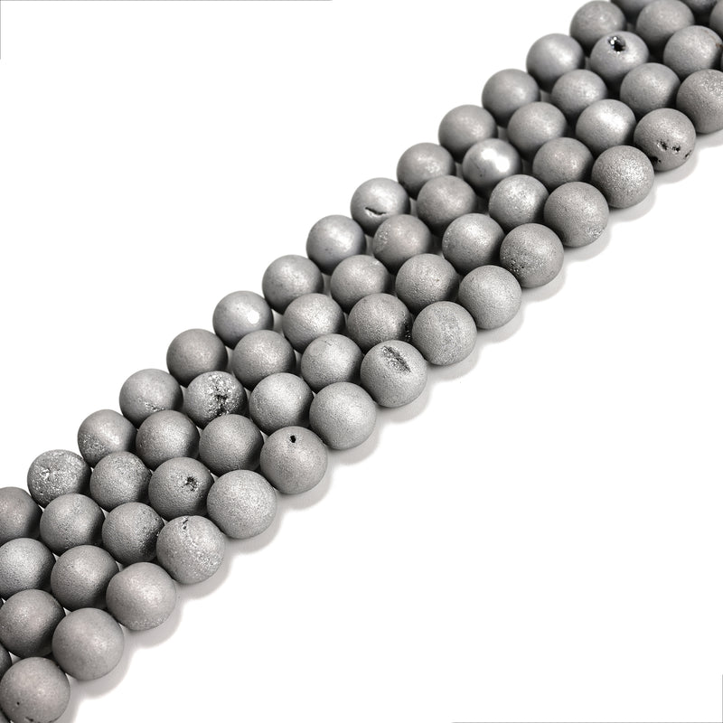 Silver Druzy Agate Matte Round Beads Size 6mm 8mm 10mm 15.5" Strand