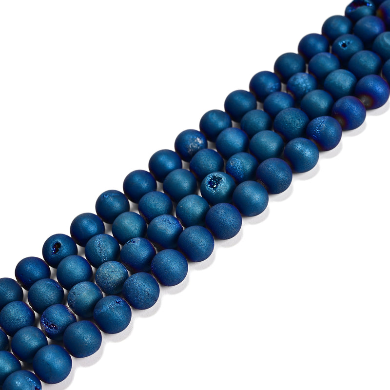 Blue Coated Druzy Agate Matte Round Beads Size 6mm 8mm 10mm 12mm 15.5" Strand