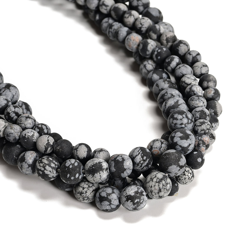 Snowflake Obsidian Matte Round Beads Size 6mm 8mm 10mm 12mm 15.5" Strand