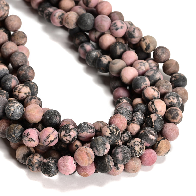 Natural Rhodonite Matte Round Beads Size 4mm 6mm 8mm 10mm 12mm 15.5" Strand