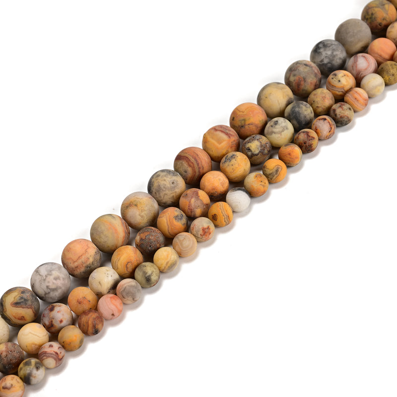 Yellow Crazy Lace Agate Matte Round Beads 4mm 6mm 8mm 10mm 12mm 15.5" Strand