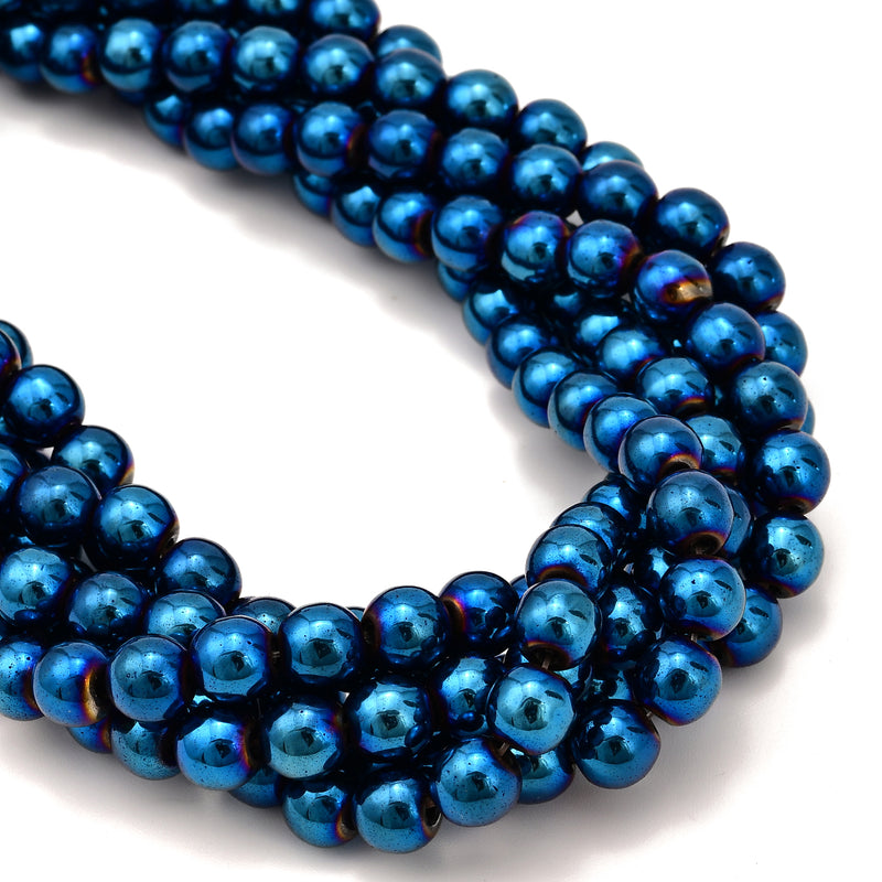 Blue Hematite Smooth Round Beads 2mm 3mm 4mm 6mm 8mm 10mm 12mm 15.5" Strand