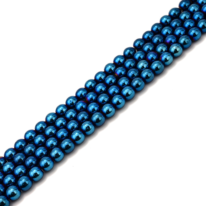 Blue Hematite Smooth Round Beads 2mm 3mm 4mm 6mm 8mm 10mm 12mm 15.5" Strand