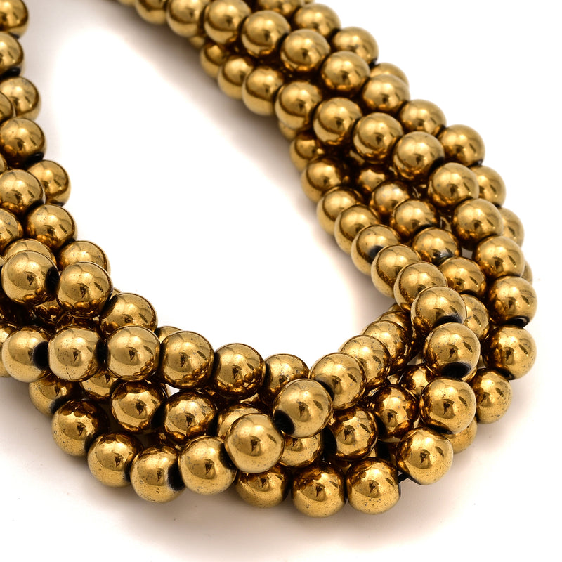 Gold Hematite Smooth Round Beads 2mm 3mm 4mm 6mm 8mm 10mm 12mm 15.5" Strand