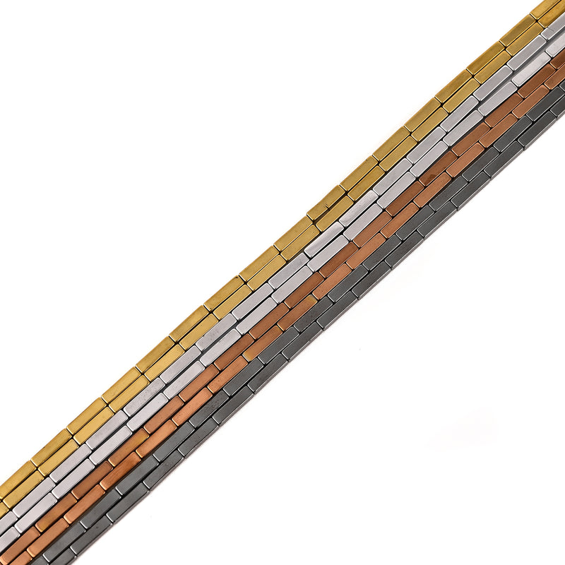 Gray/Gold/Silver/Copper Hematite Rectangle Tube Beads 2x8mm 15.5" Strand