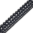 2.0mm Large Hole Black Tourmaline Smooth Round Beads 6mm 8mm 10mm 15.5" Strand